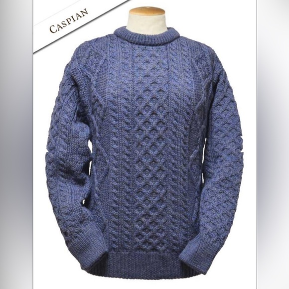 Aran Sweater Market Caspian blue fisherman cable knit Ireland wool sweater. Sz M - Picture 5 of 15
